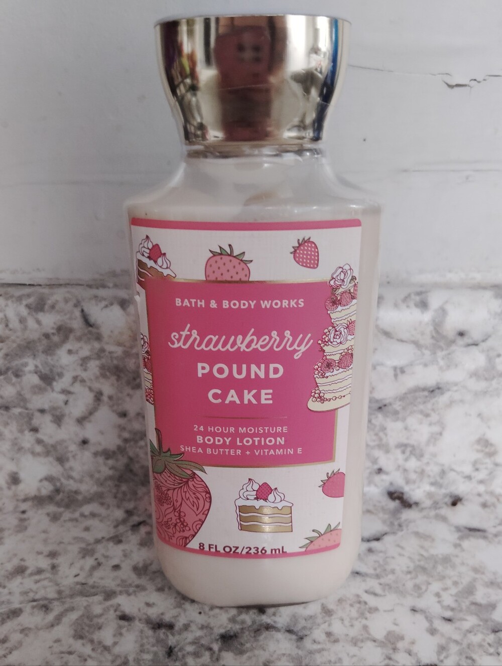 Bath & Body Works Strawberry Pound Cake Body Lotion - Pink & Silver 8 FL OZ